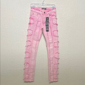 Men’s ICY RICH Size 28 Pink Distressed Skinny Jeans